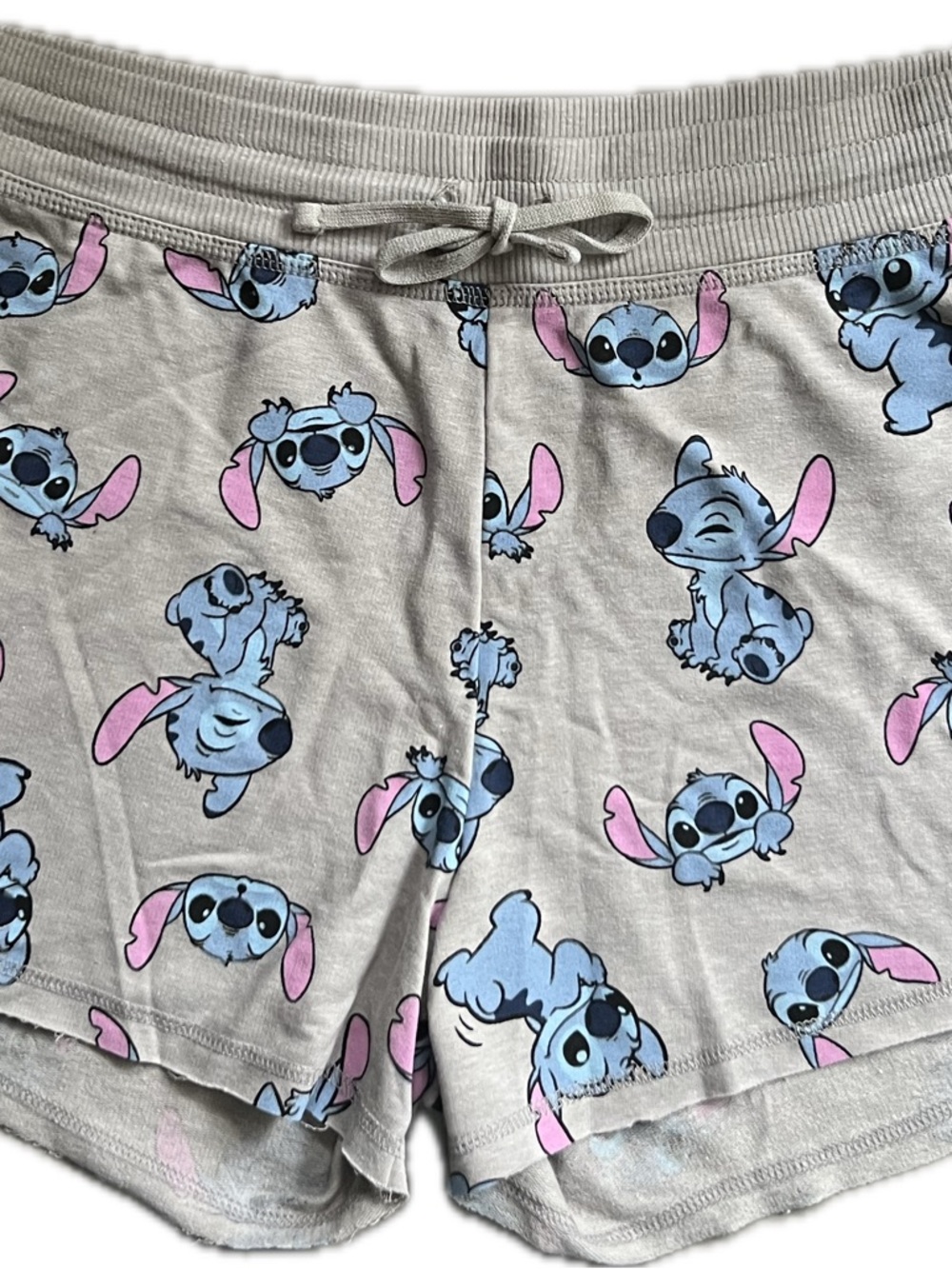 Disney Stitch Lounge Shorts in Light Gray with Blue & Pink Accents